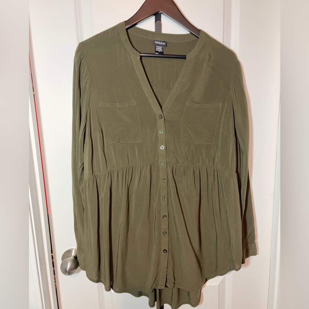Torrid Babydoll Olive Green Blouse size 0 or size 12